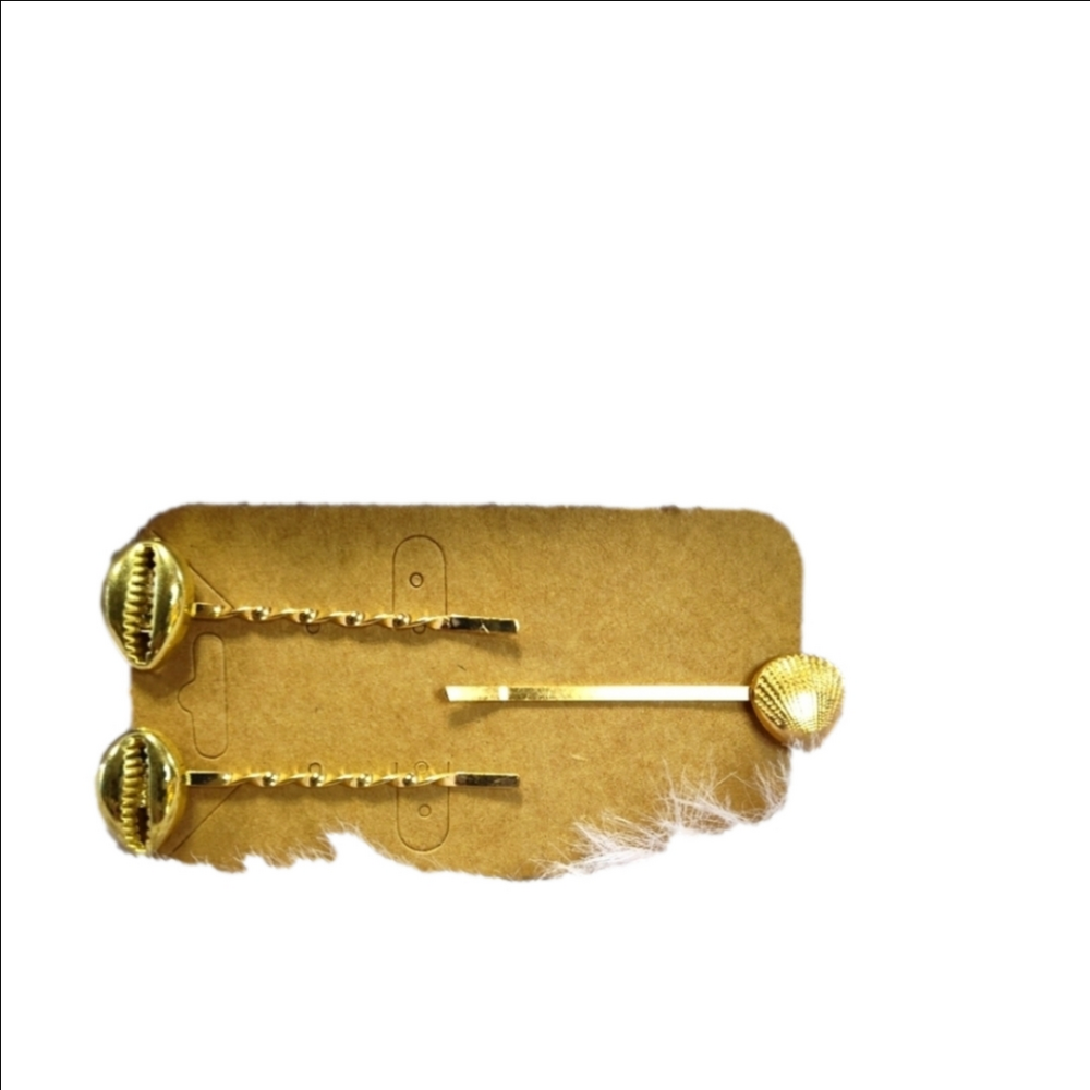 Gold Plated Seashell Bobby Pins Hair Clips Pack of 3 NWOT